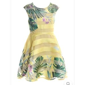 Hannah Banana Yellow Tropical Leaf Dress Size 6